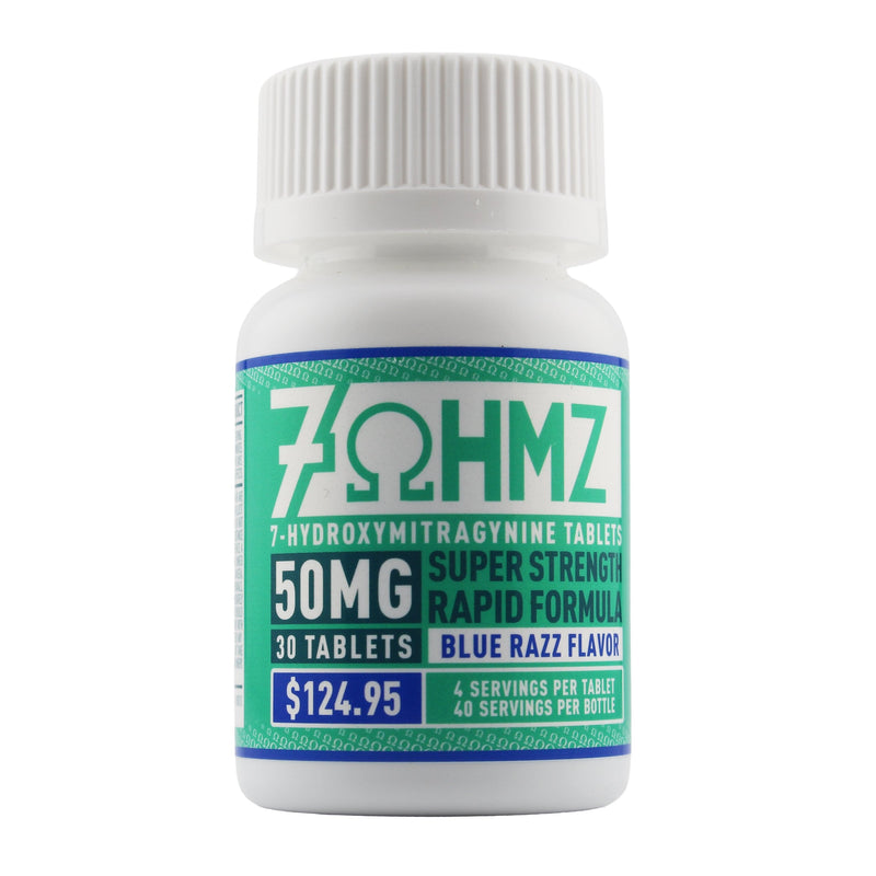 7OHMZ 7-Hydroxy Kratom Leaf Extract Chewable Tablets Blue Razz 50mg 30 Count