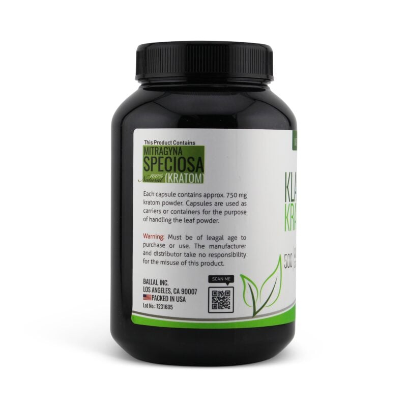 Klarity Kratom White Borneo Capsules 500 Count Product Facts