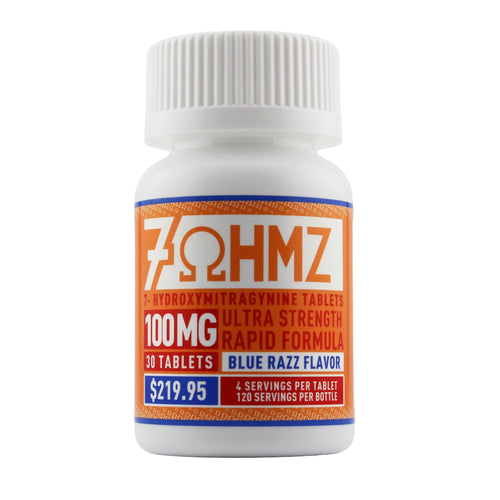 7OHMZ 7-Hydroxy Kratom Leaf Extract Chewable Tablets Blue Razz 100mg 30 Count