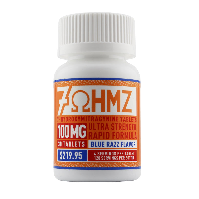 7OHMZ 7-Hydroxy Kratom Leaf Extract Chewable Tablets Blue Razz 100mg 30 Count