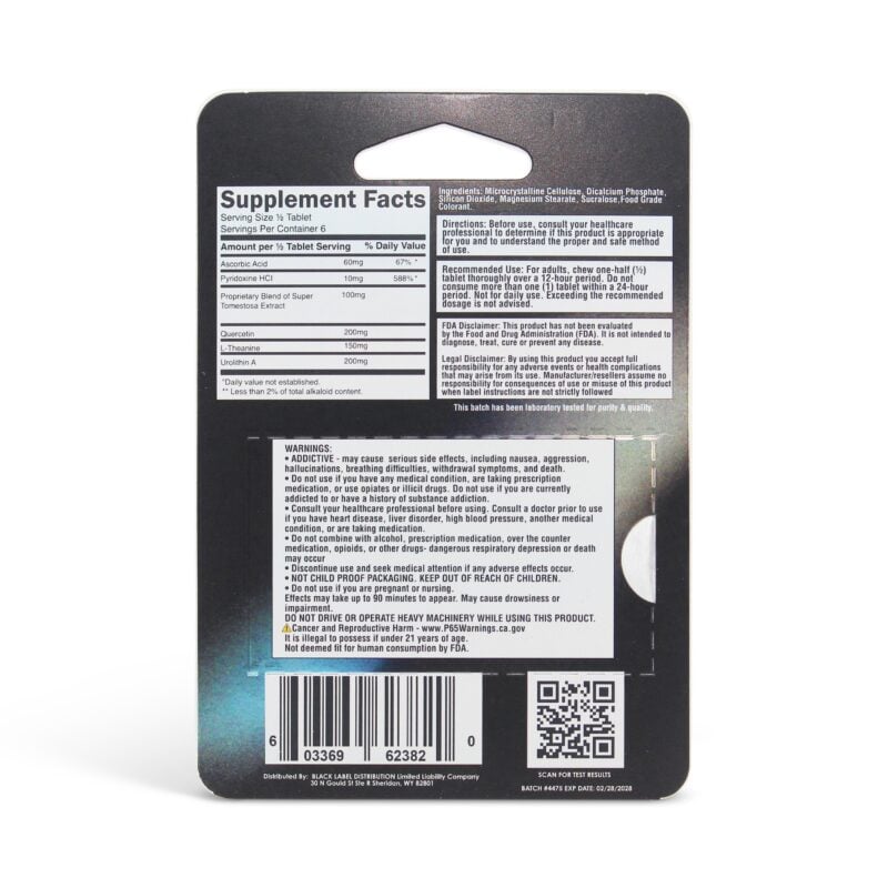 Black Super Tomentosa Extract Tablets Blue Raspberry 200mg - Back