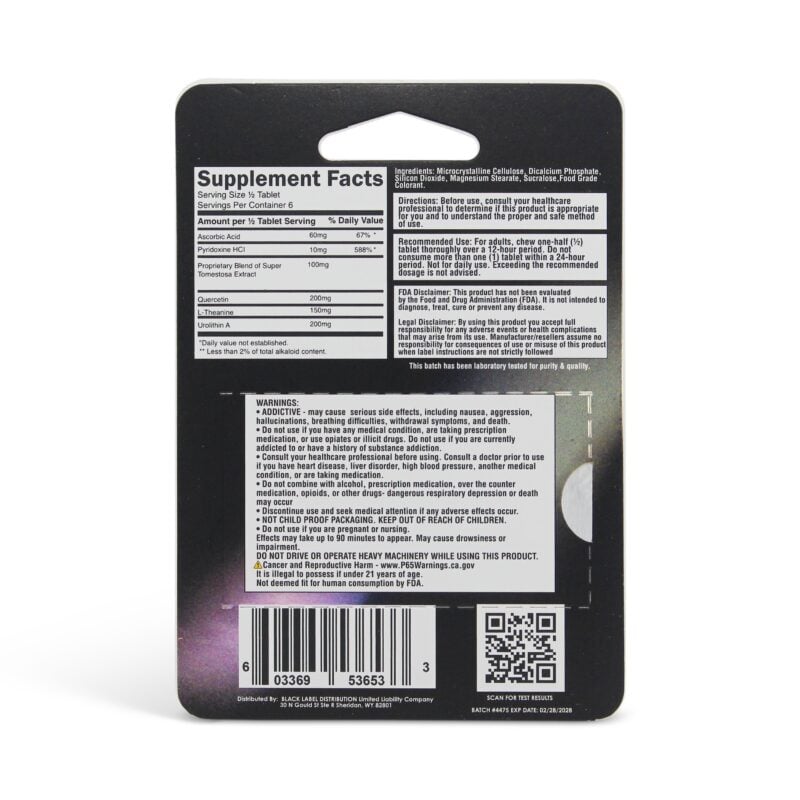 Black Super Tomentosa Extract Tablets White Grape 200mg - Back